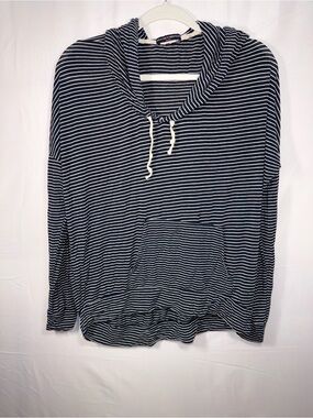 Brandy Melville Women Navy/White Striped Hooded  Lightweight Pullover